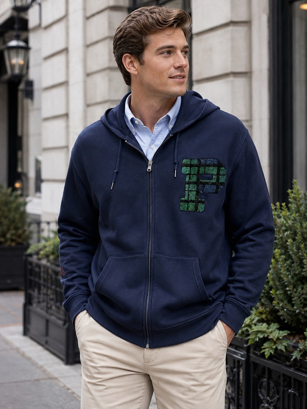 New Polo Ralph Lauren Black Watch Tartan Chenille "P" Patch Double-Knit Full-Zip